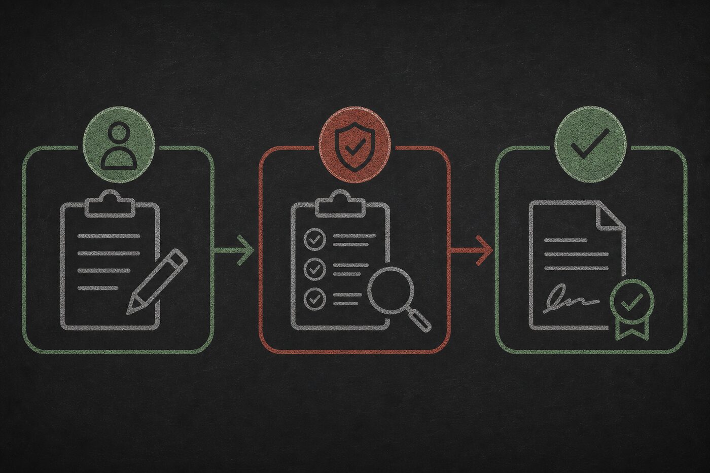 AffixIO decision flow in three steps from request to policy check to signed yes or no outcome